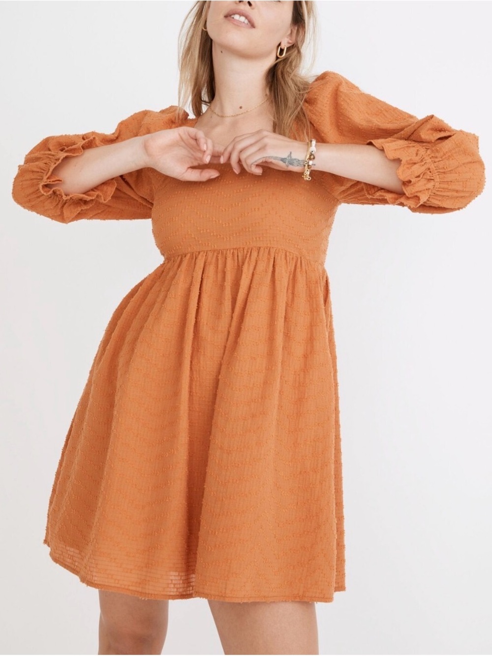 Madewell Puff-Sleeve Waisted Mini Dress